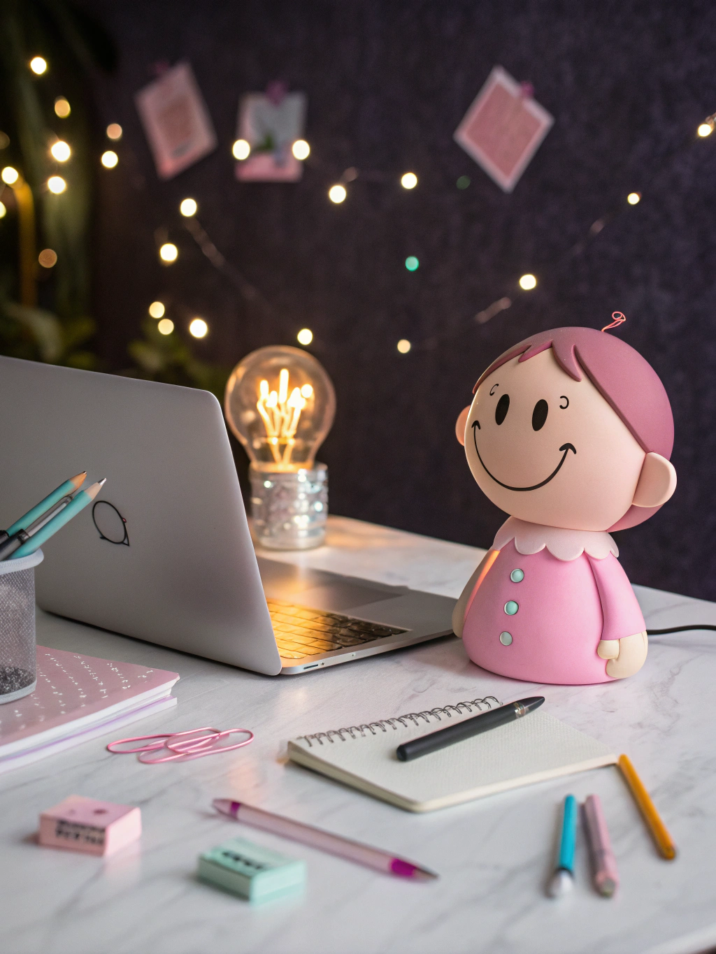 Nhân vật MindShine trong tư thế suy nghĩ đặt tay lên cằm